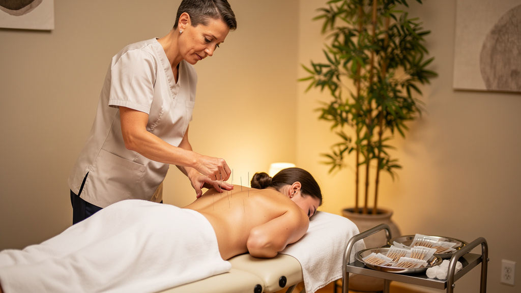 Professional acupuncture session for symptom relief