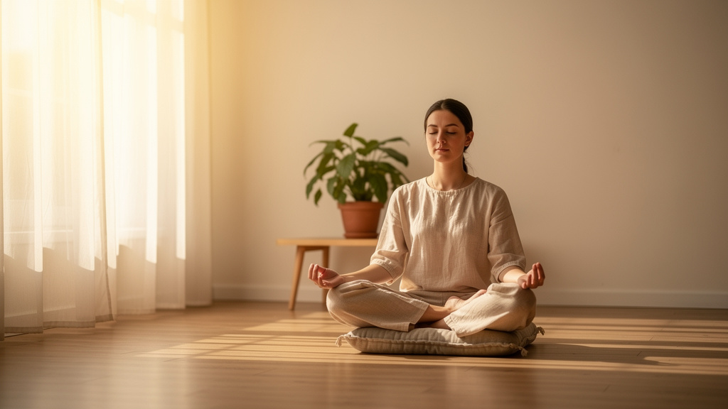 Person meditating peacefully in natural sunlight