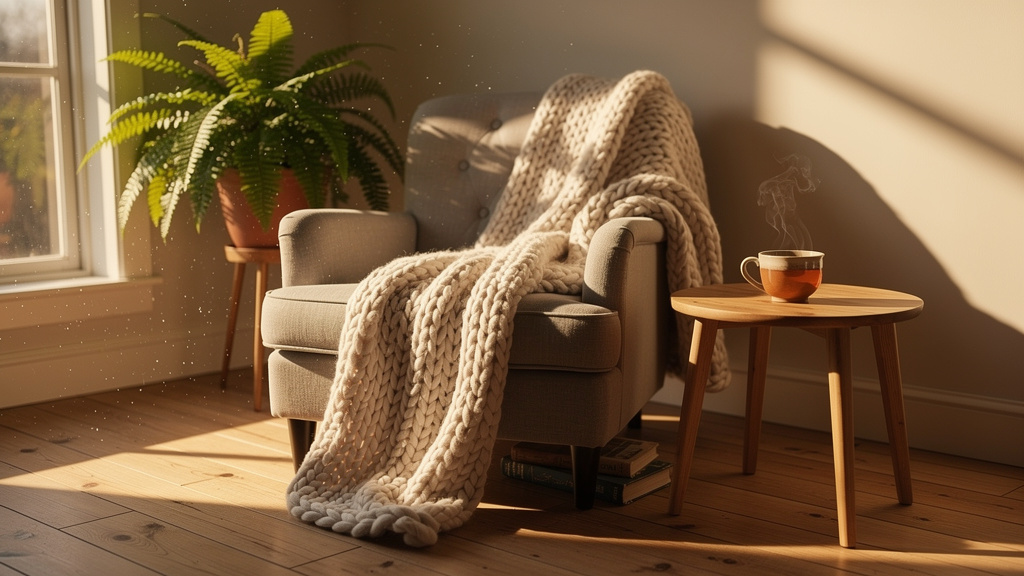 Comfortable meditation space with natural morning light and tea