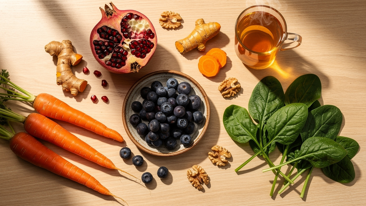 Colorful antioxidant-rich fruits vegetables and foods for cancer nutrition