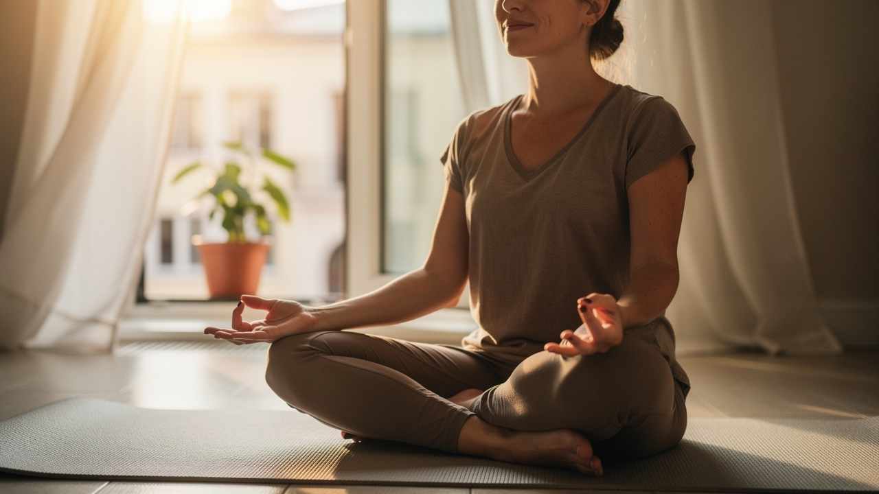 Person meditating peacefully near a sunlit window