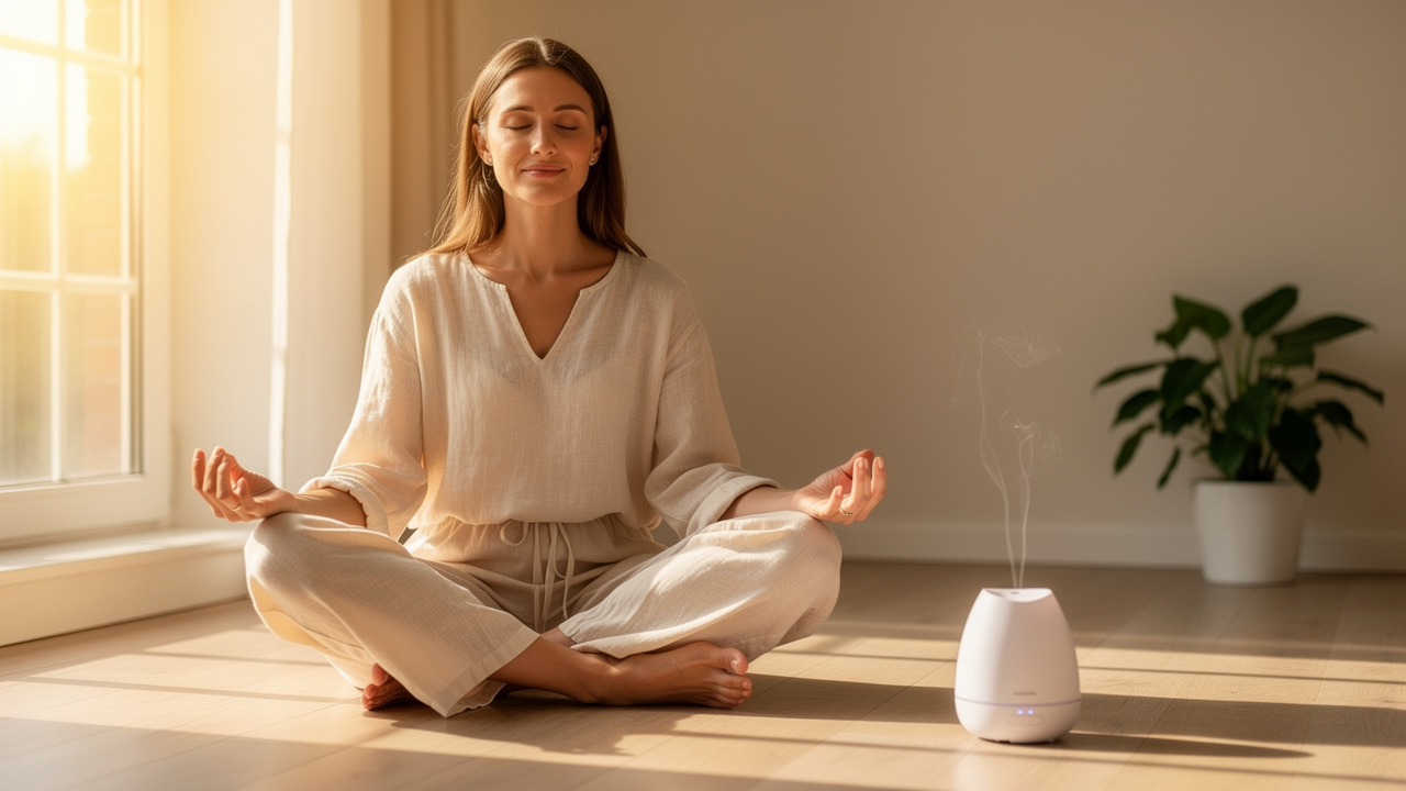 Woman meditating calmly to support mental wellness during cancer
