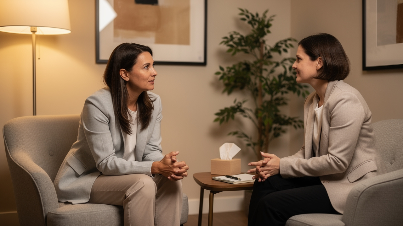 Compassionate therapist listening attentively to a cancer patient