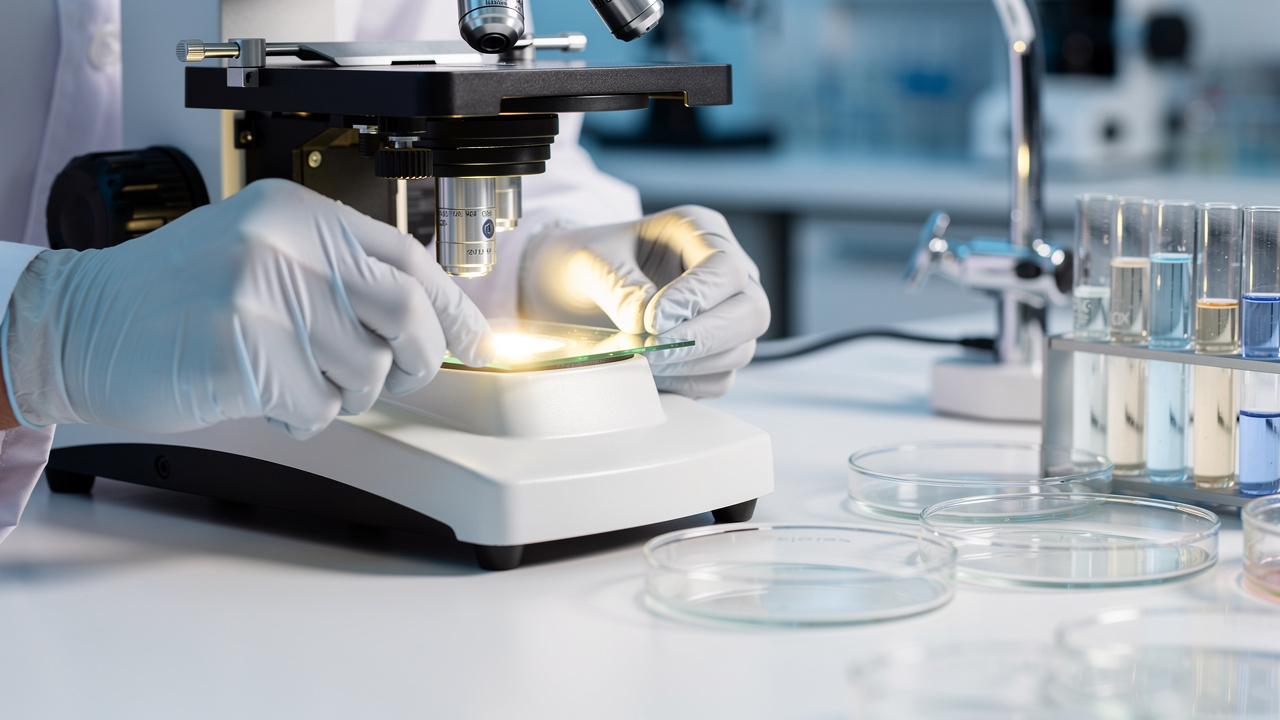 Medical researcher studying cancer and metabolic health connections in a lab