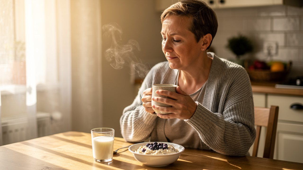 Cancer patient enjoying fiber-rich breakfast supporting gut health