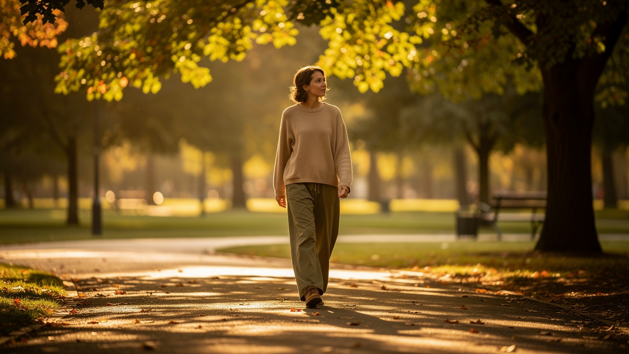 Person walking peacefully in nature supporting metabolic health